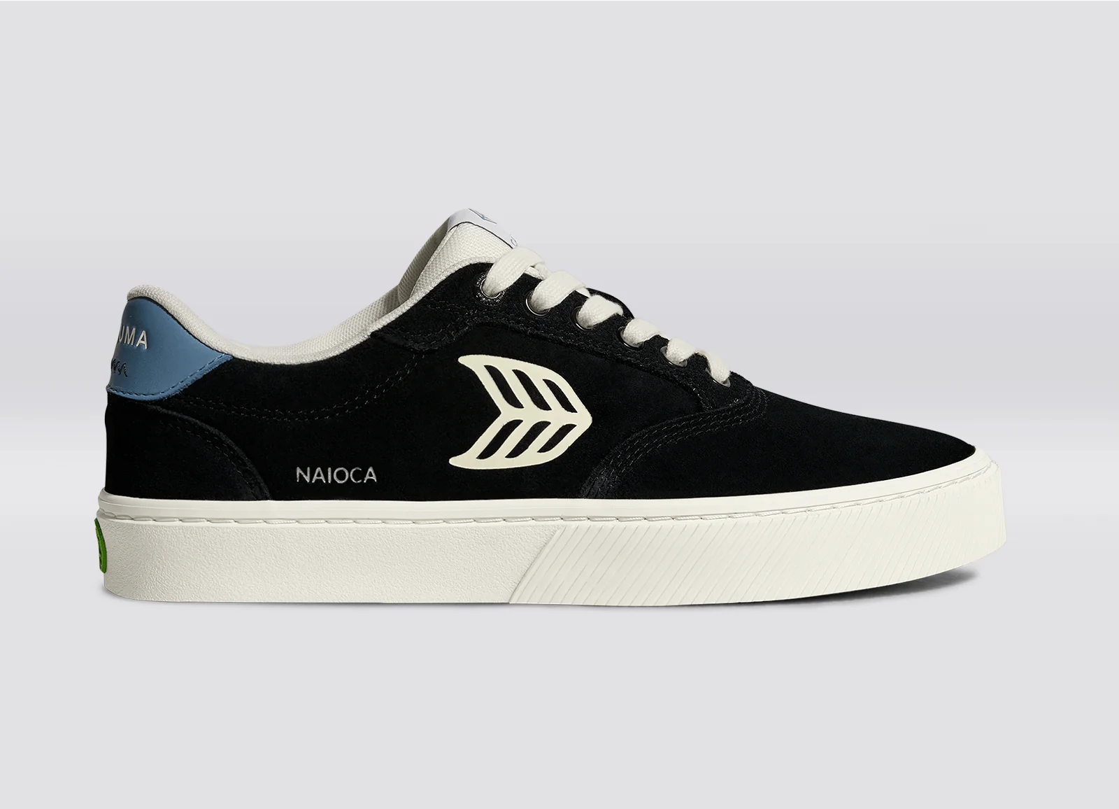 NAIOCA Black Suede Ivory Logo Washed Blue Sneaker - Image 3