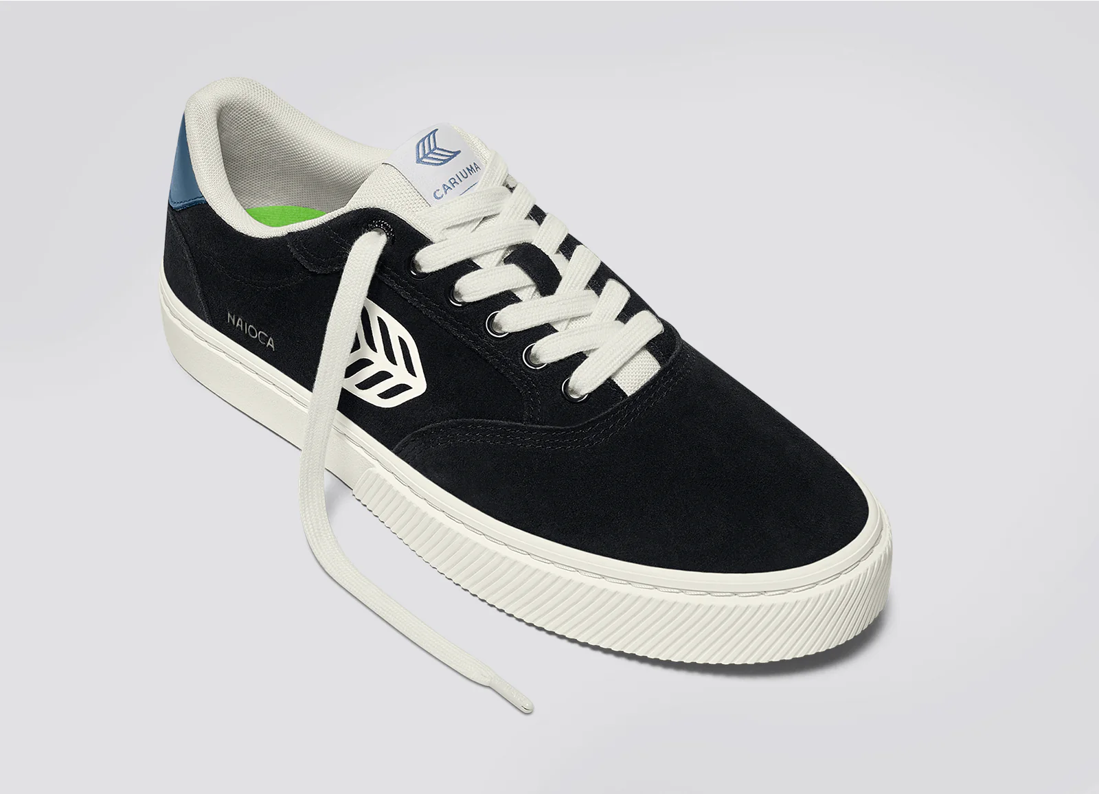 NAIOCA Black Suede Ivory Logo Washed Blue Sneaker - Image 4