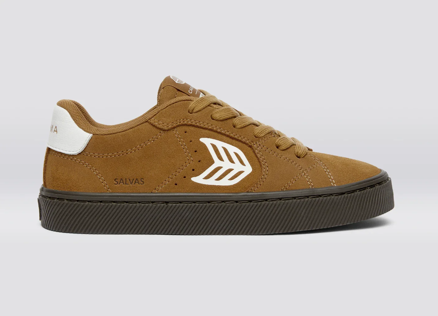 SALVAS Camel Suede Warm White Logo Sneaker - Image 3