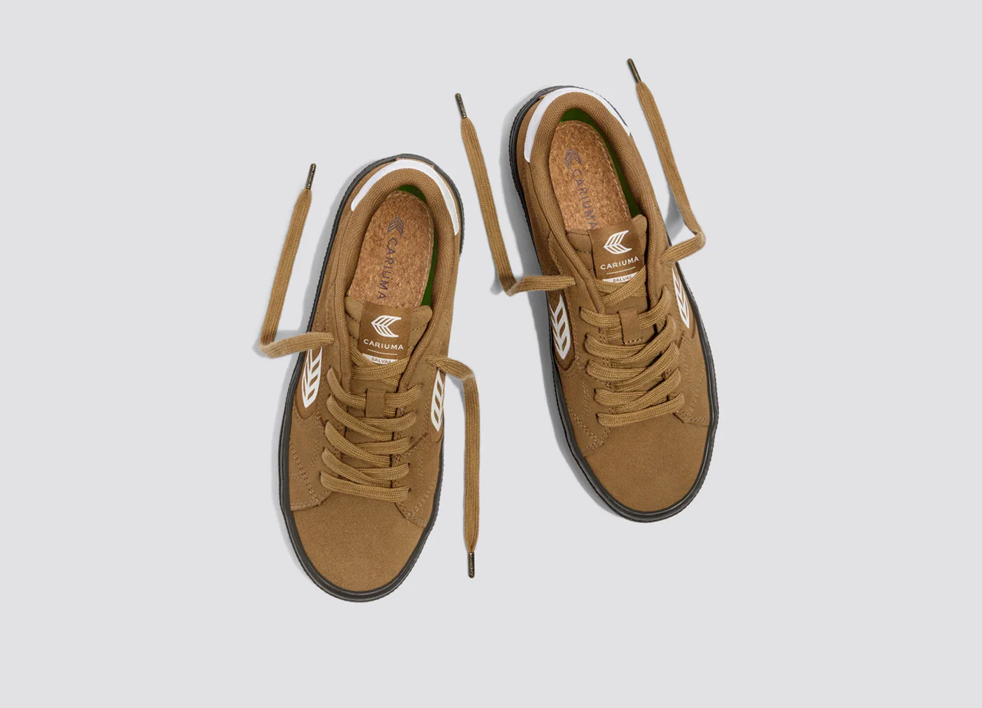 SALVAS Camel Suede Warm White Logo Sneaker - Image 7