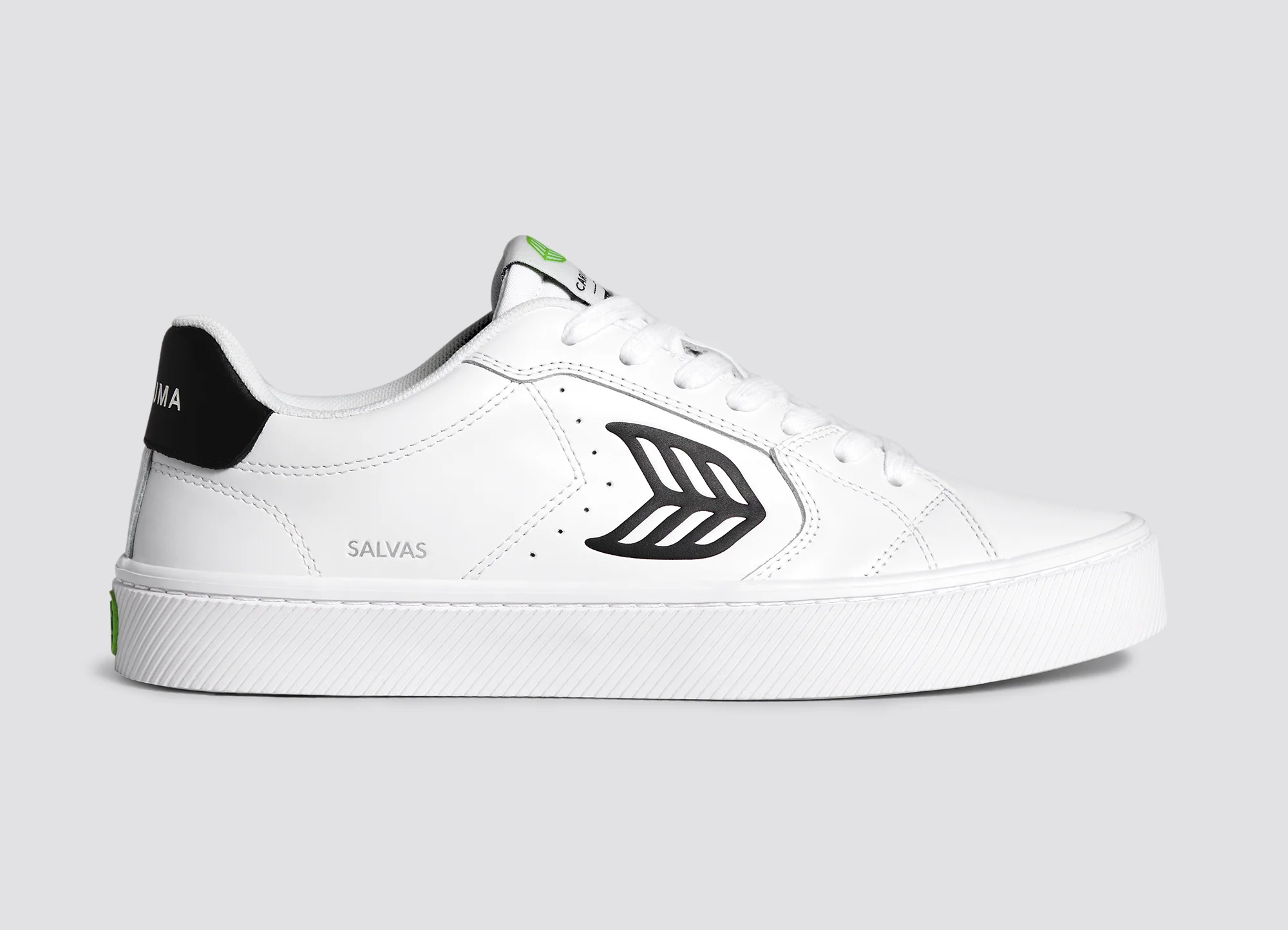 SALVAS White Leather Black Logo Sneaker - Image 3