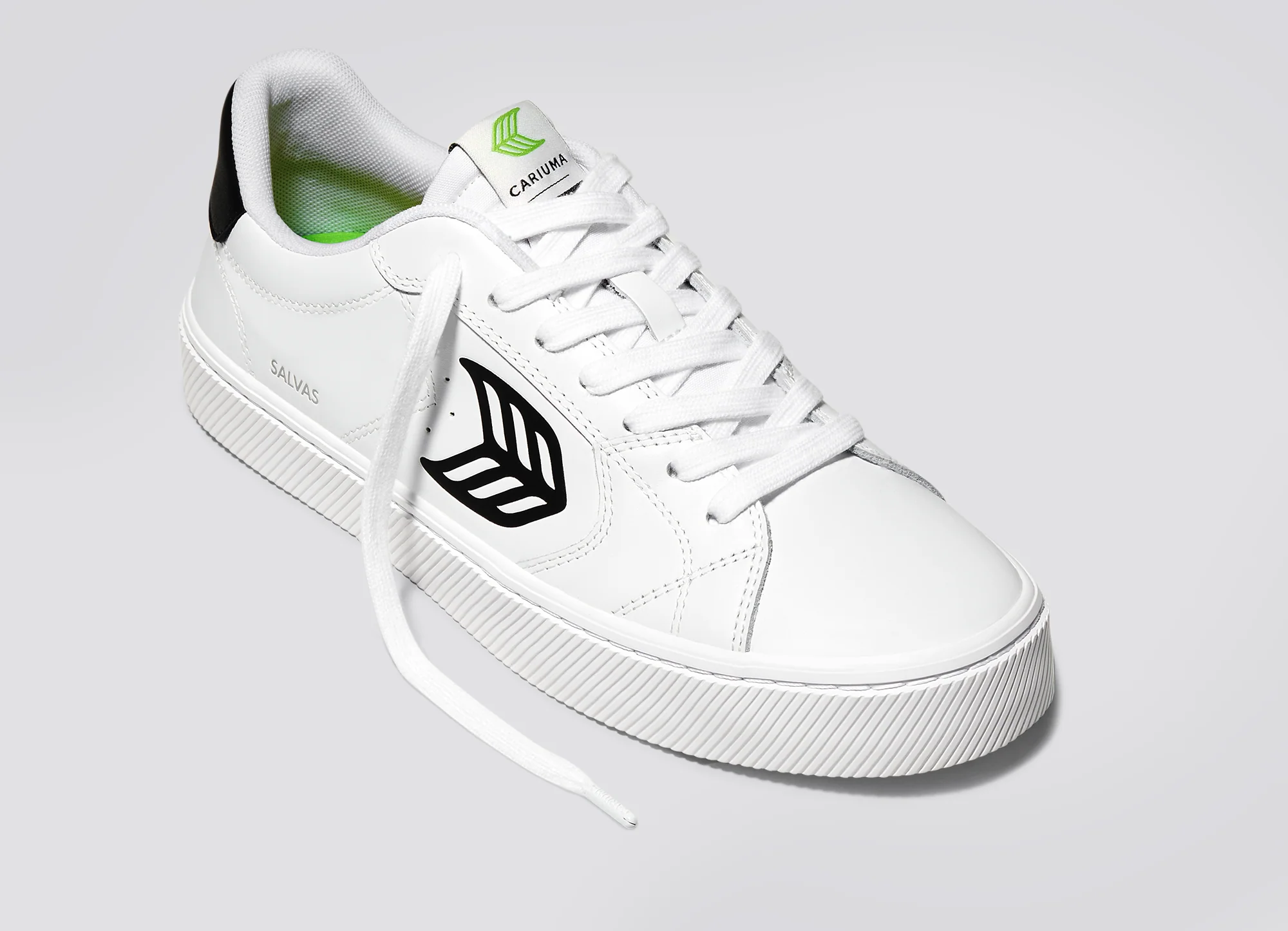 SALVAS White Leather Black Logo Sneaker - Image 5