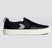 SLIP-ON PRO Chaussures en daim noir et toile avec logo ivoire - Image 9